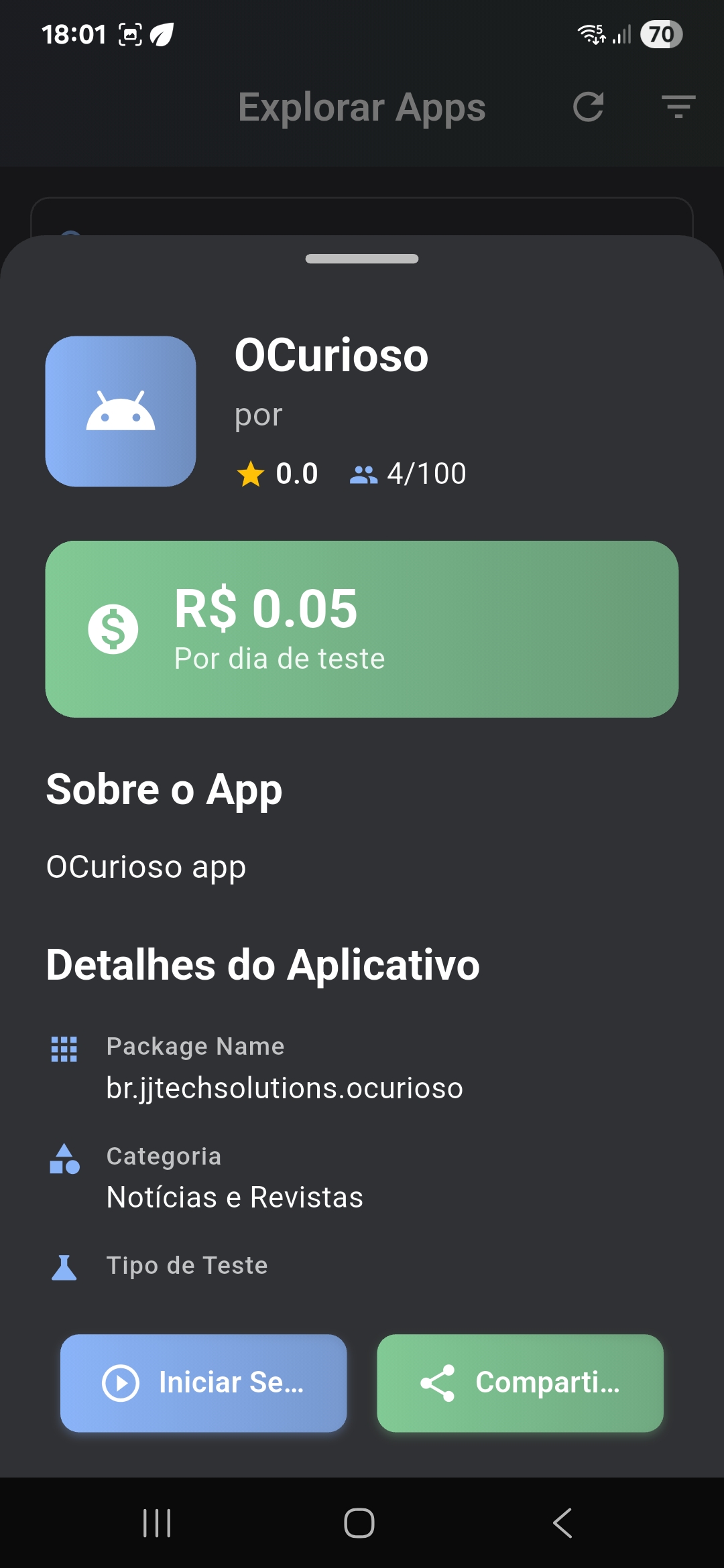 App para testadores